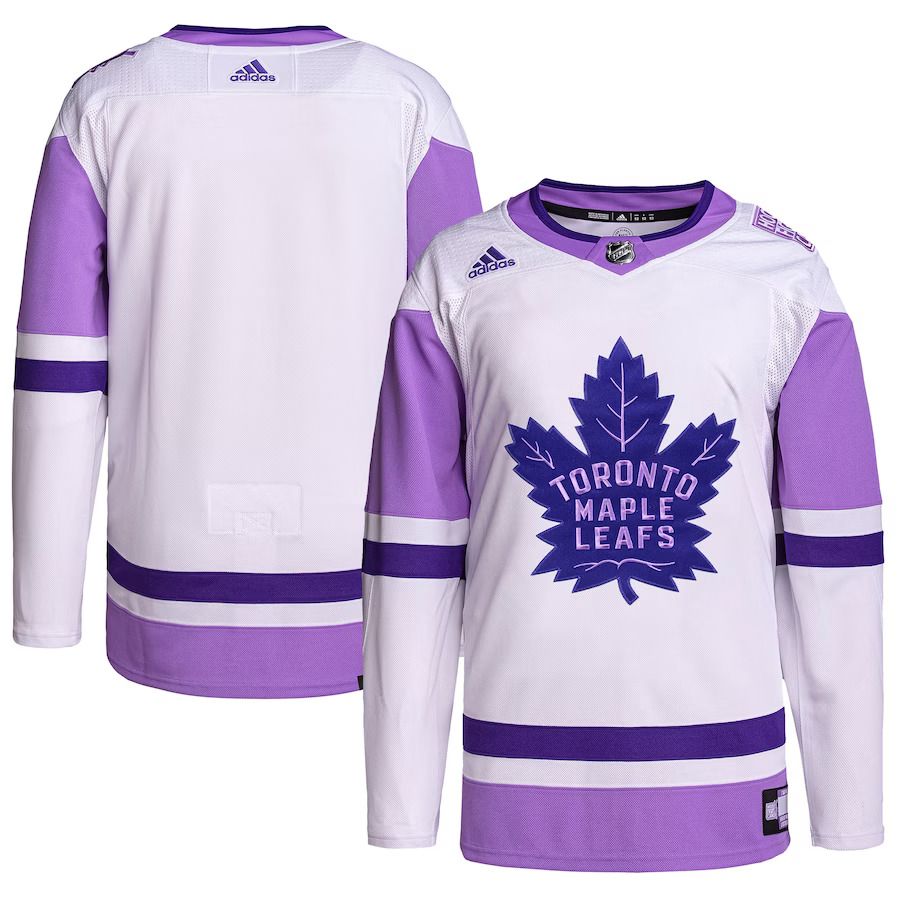 Men Toronto Maple Leafs adidas White Purple Hockey Fights Cancer Primegreen Authentic Blank Practice NHL Jersey